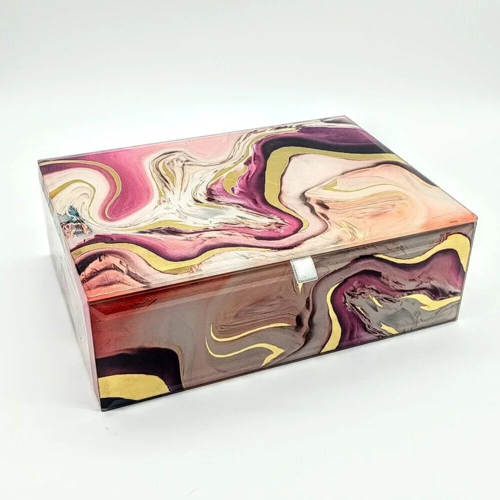Tahari Home Marble Metallic Beveled Jewelry Box